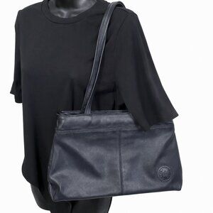 OBJECTIVES Y2K Korean Leather Shoulder Bag Purse Double Zip 90s Retro Navy Blue